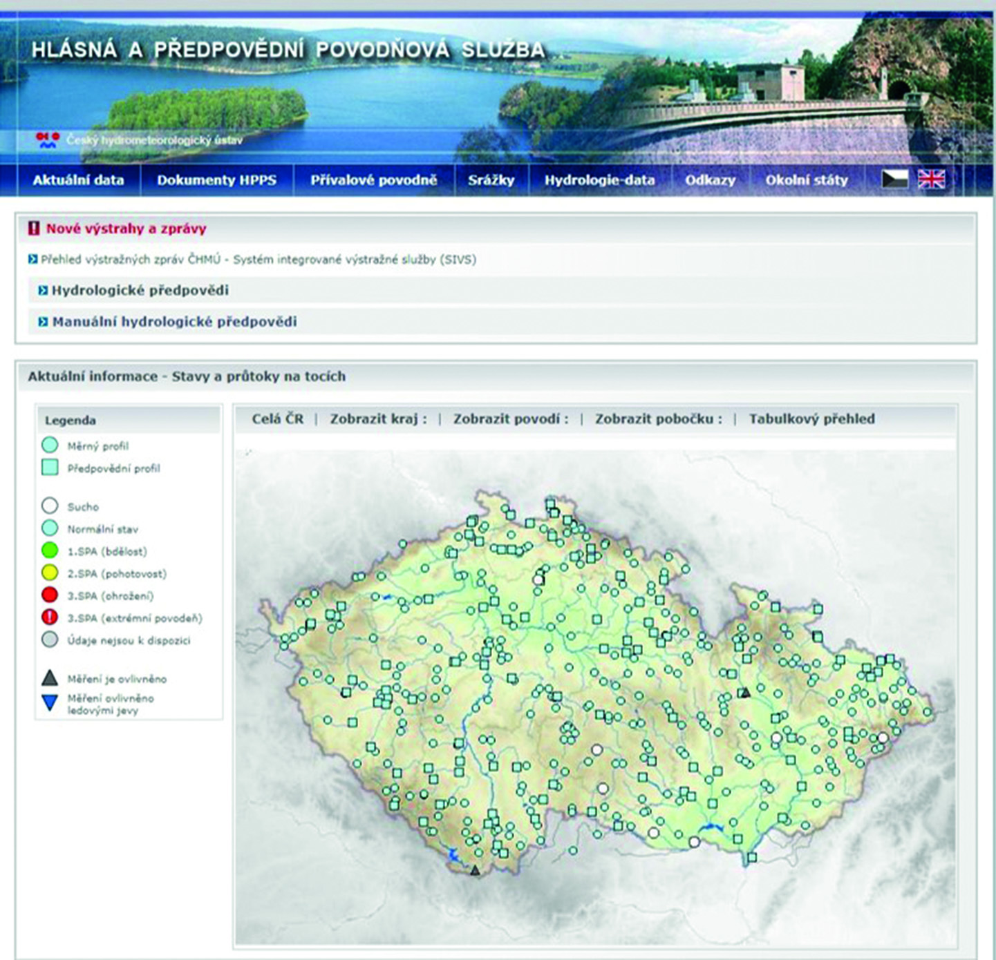 Hlásná a předpovědní povodňová služba (Zdroj: hydro.chmi.cz)