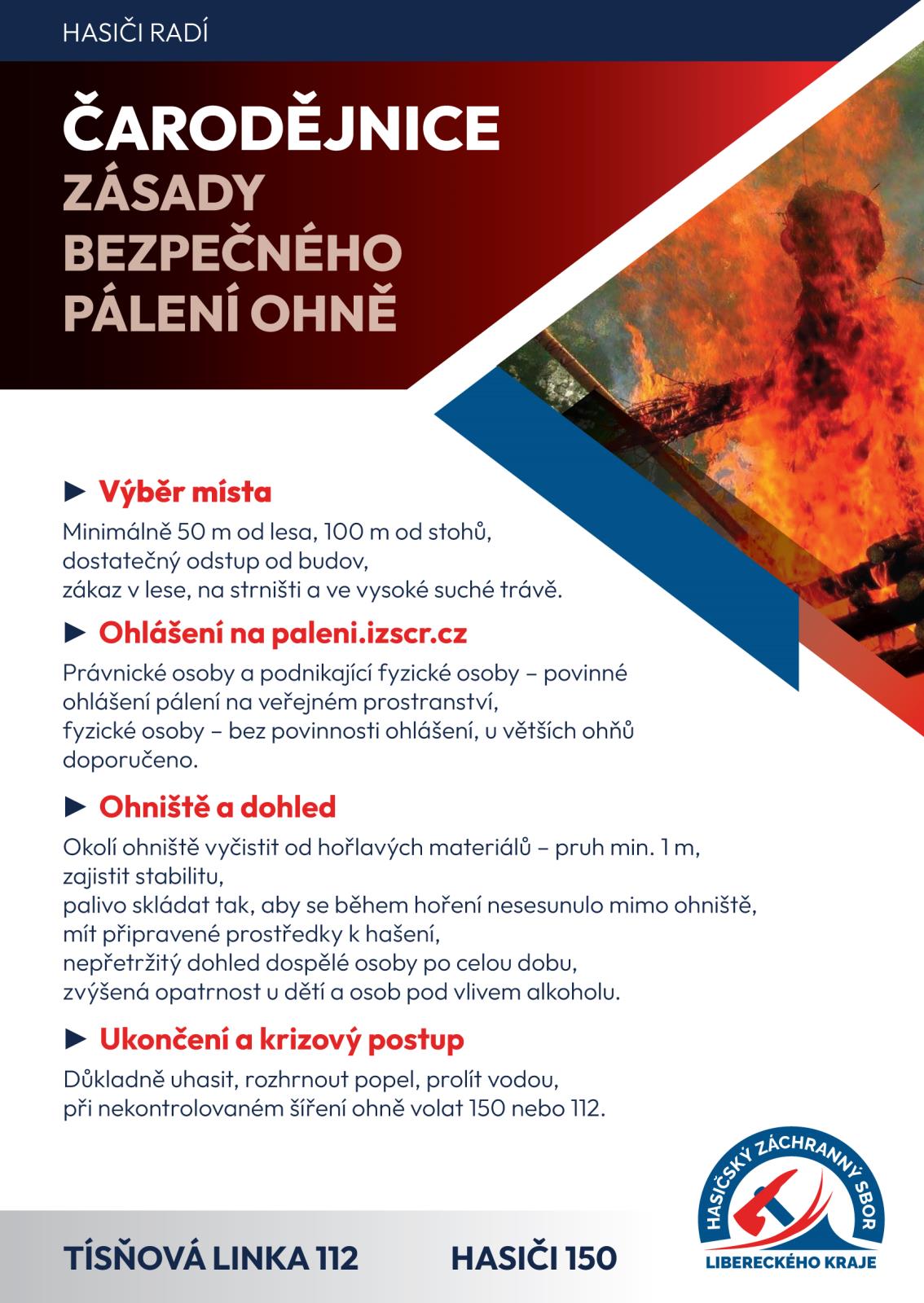 Čarodějnice - Zásady bezpečného pálení ohně