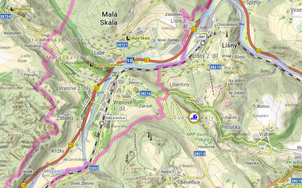 Na mapě vyznačené místo, kde hasiči zasahovali