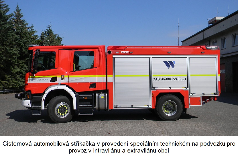 Cisternová automobilová stříkačka v provedení speciálním technickém na podvozku pro provoz v intravilánu a extravilánu obcí.JPG